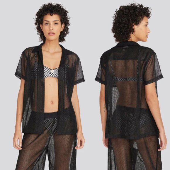 NWOT Solid & Striped The Dahlia Top Mesh Button Down Cover Up Black Size Small - Picture 1 of 10